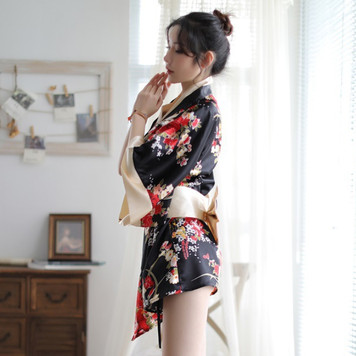 Bộ đồ ngủ kimono Nhật Bản gợi cảm-đen